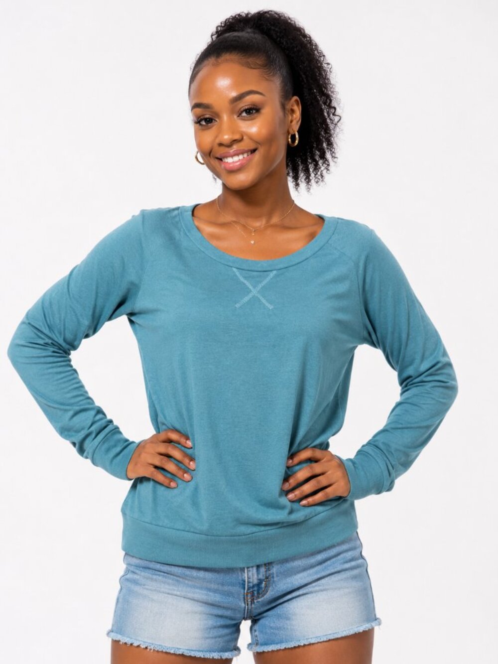 NWT Poof Apparel Women's Blue Basic Long Sleeve Size Small - Picture 10 of 10